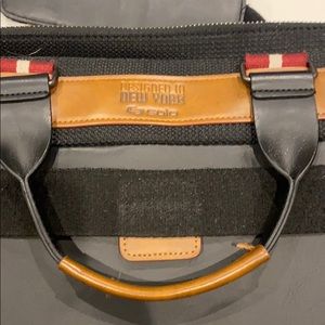 Black leather laptop, business over shoulder bag.